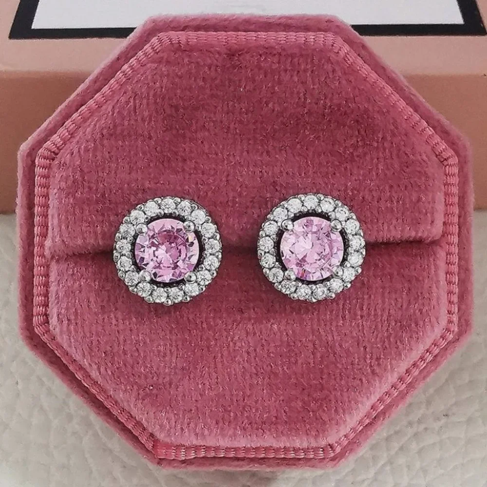 925 sterling silver wedding pink diamond earrings - Picture 2 of 2